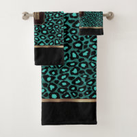 Teal & Black Leopard Pattern with Monogram