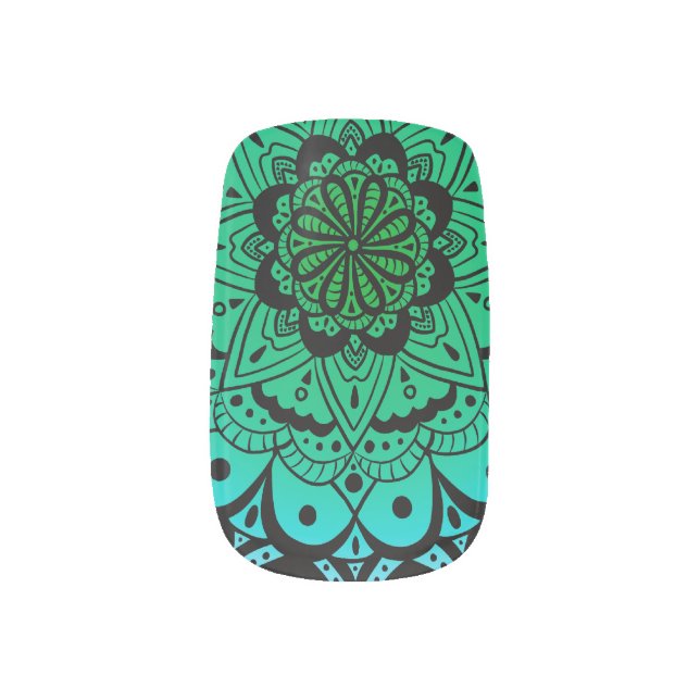 Teal Black Mandala Artwork Minx Nail Art Decals (Left Thumb)