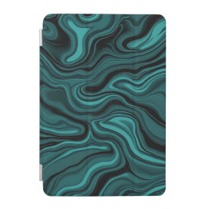 Teal Black Marble Swirl Abstract Liquid Wave iPad Mini Cover