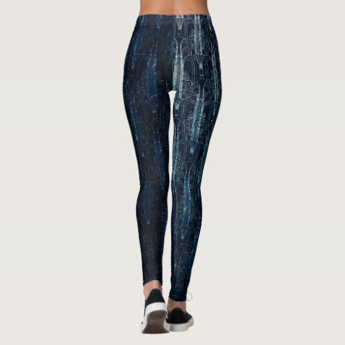 Teal  black metallic art nouveau pattern revamp leggings