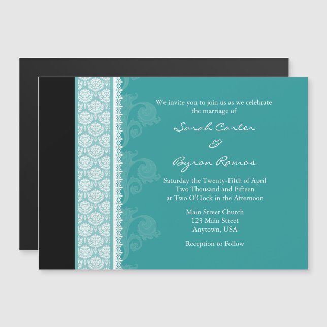 Teal Black Modern Magnetic Wedding Invitation (Front/Back)