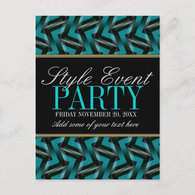 Teal Black  Office Party Invitation Cards (Front)
