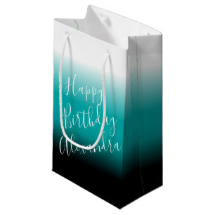 Teal Black Ombre Custom Name Small Gift Bag