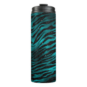 Teal & Black Ombre Glam Glitter Tiger Stripes Thermal Tumbler