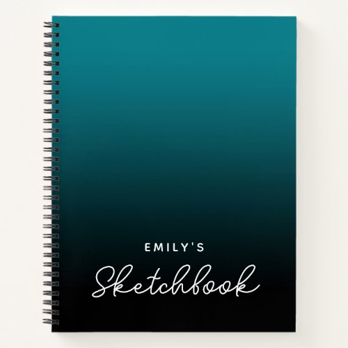 Teal Black Ombre Personalized Sketchbook Notebook