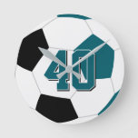 teal black or ANY team colors kids soccer Round Clock