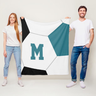 teal black or your custom team colors soccer fleece blanket