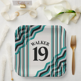 Teal & Black Personalized Paper Plate
