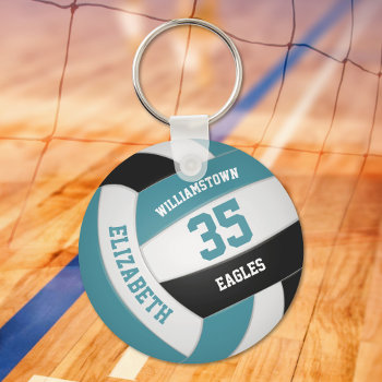 Teal Black Personalized Team Name Volleyball Keychain by katz_d_zynes at Zazzle