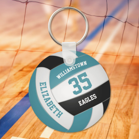 Teal Black Personalized Team Name Volleyball Keychain