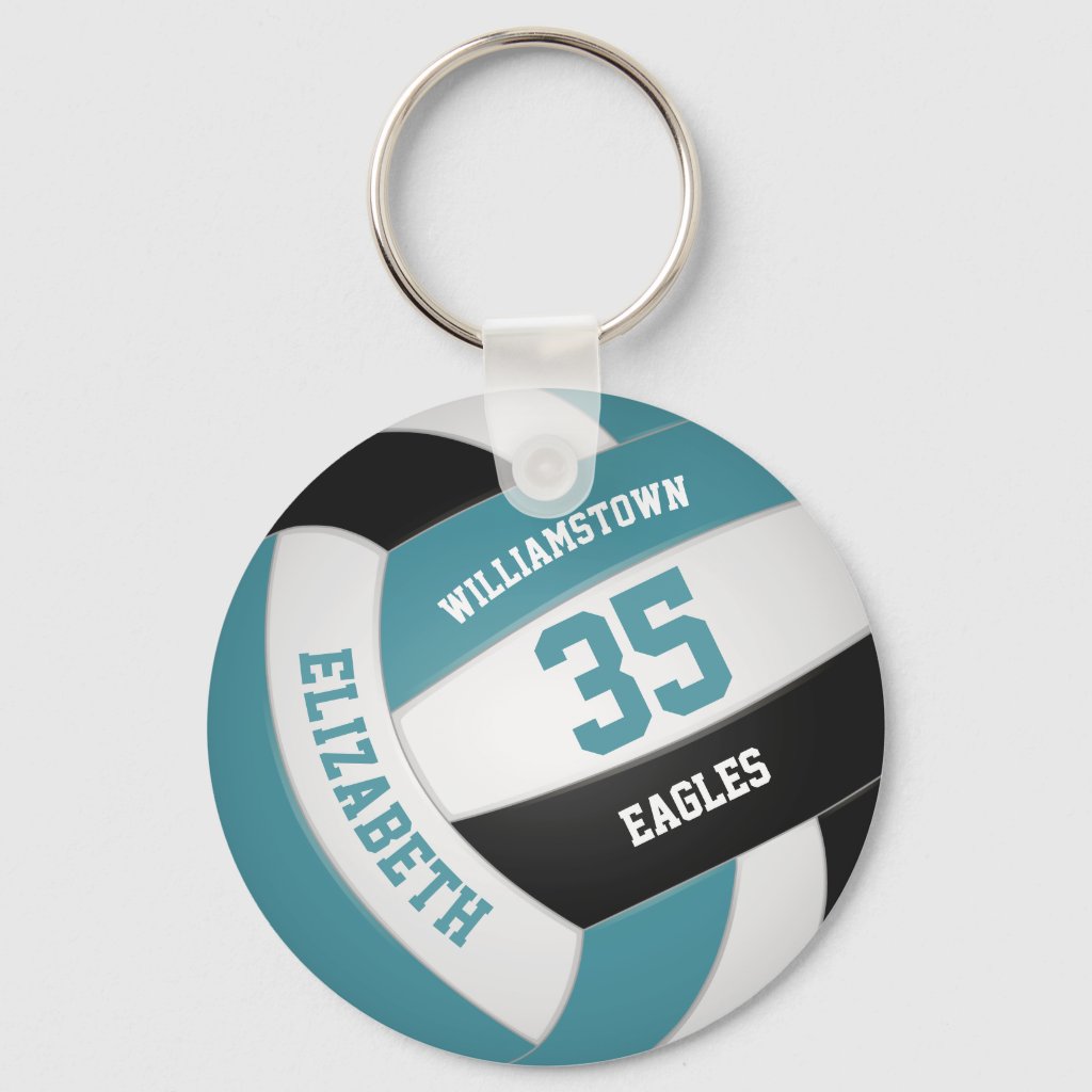 teal black personalized team name volleyball keyring