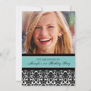 Teal Black Photo 21st Birthday Party Invitations