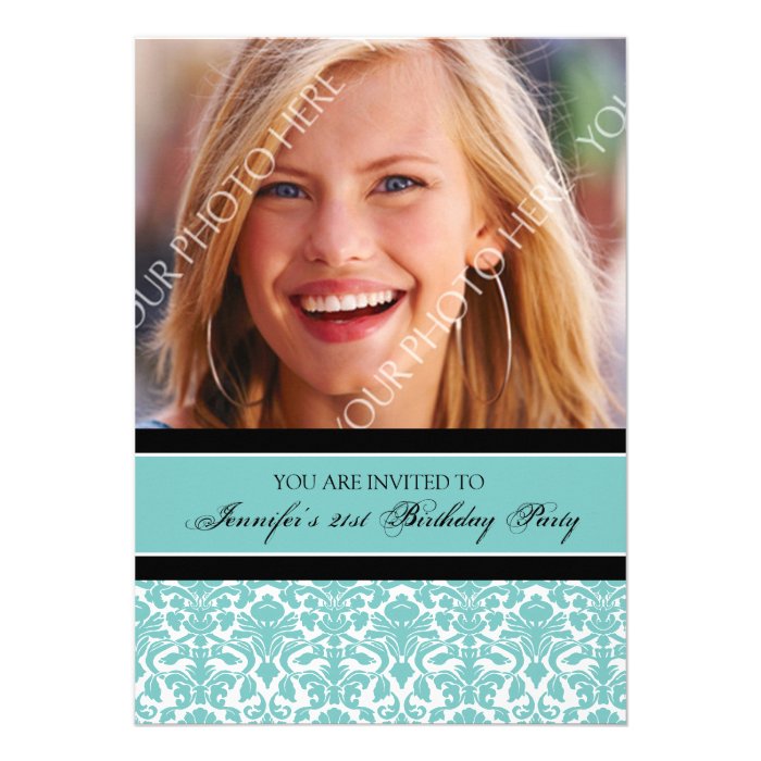 Teal Black Photo 21st Birthday Party Invitations