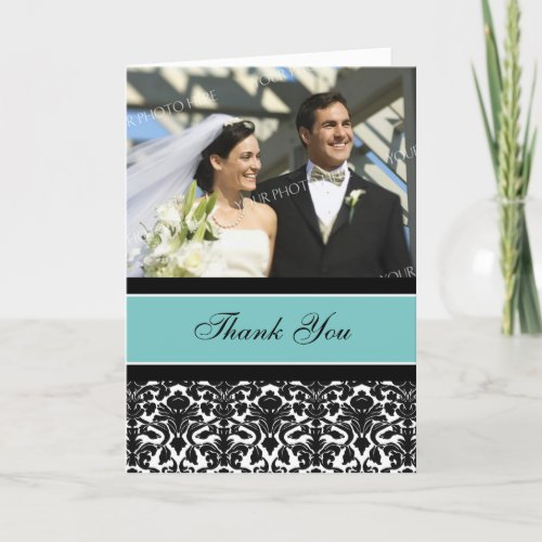 Teal Black Photo Wedding Thank You Card