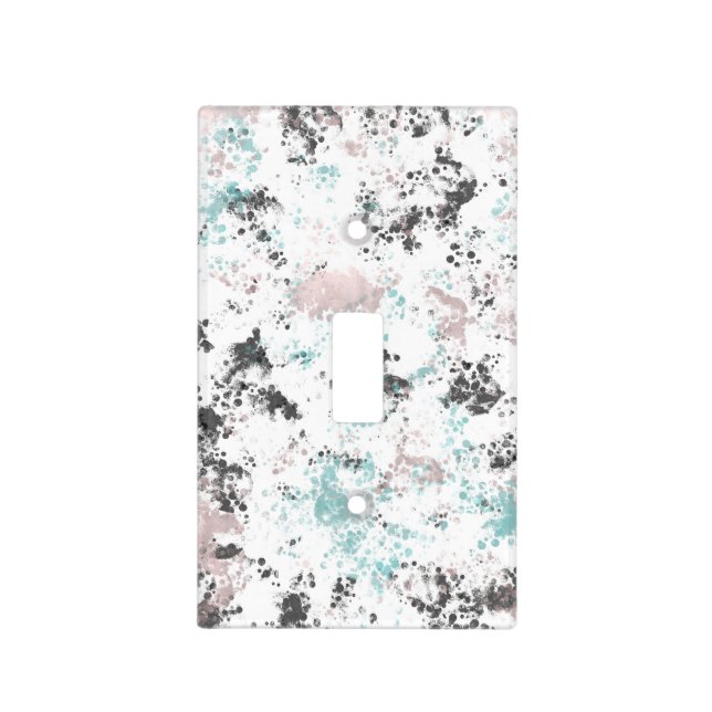 Teal Black Pink Rose Gold Splash Abstract Art Light Switch Cover (Front)