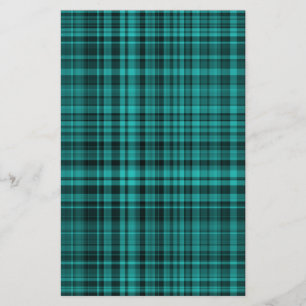 Teal Black Plaid Checker Pattern Stationery