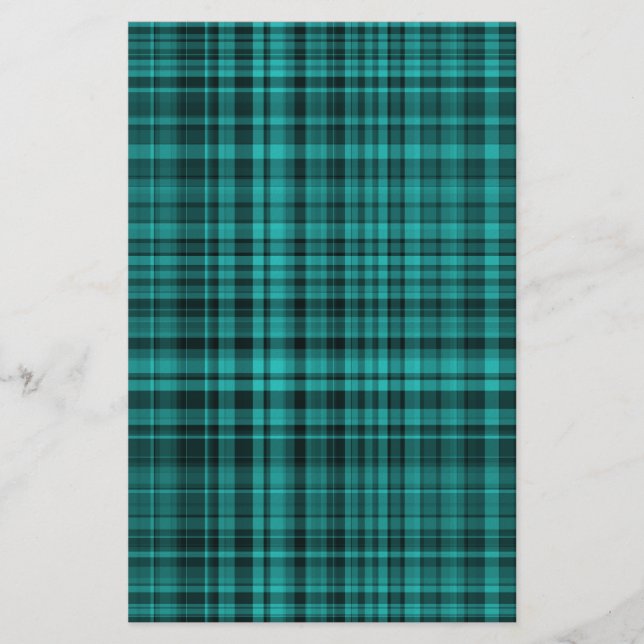 Teal Black Plaid Checker Pattern  Stationery (Front)