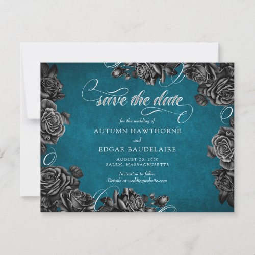 Teal Black Roses Wedding Save The Date