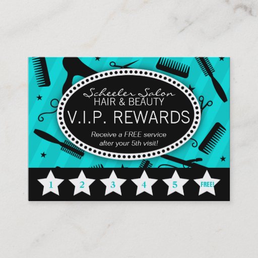 Customizable Teal &amp; Black Salon Loyalty Business Cards