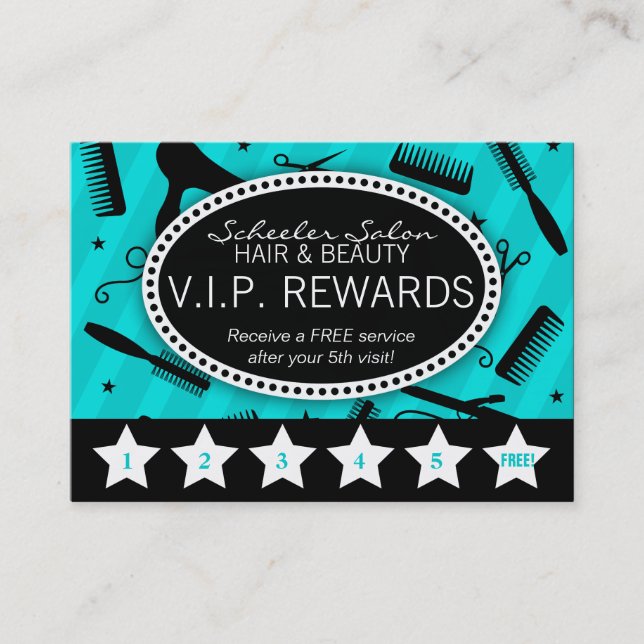 Teal & Black Salon Loyalty Card (Front)