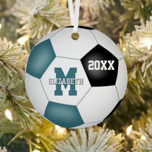 teal black school club team colors keepsake soccer metal ornament