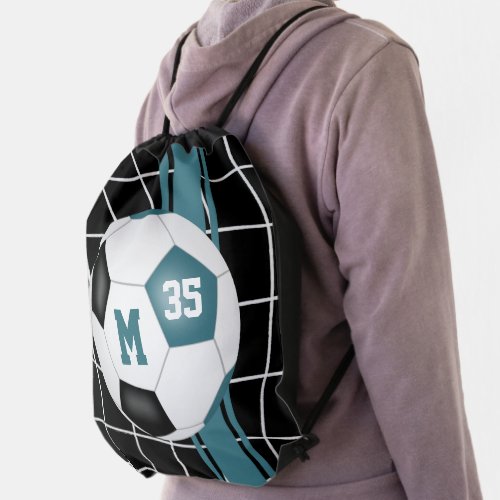 teal black school club team colors soccer drawstring bag