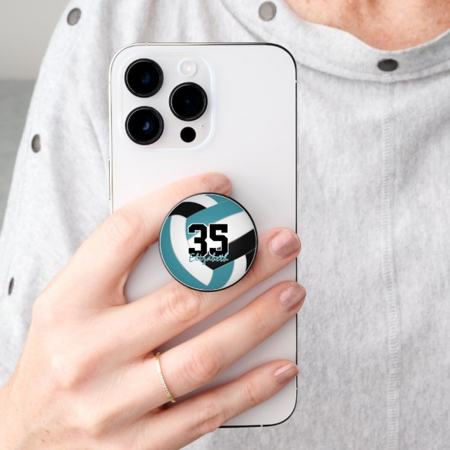 teal black school club team colors volleyball PopSocket (Hand)