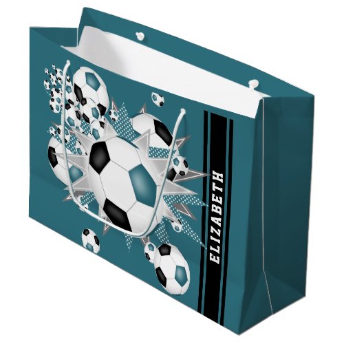 teal black soccer ball blowout personalized large gift bag