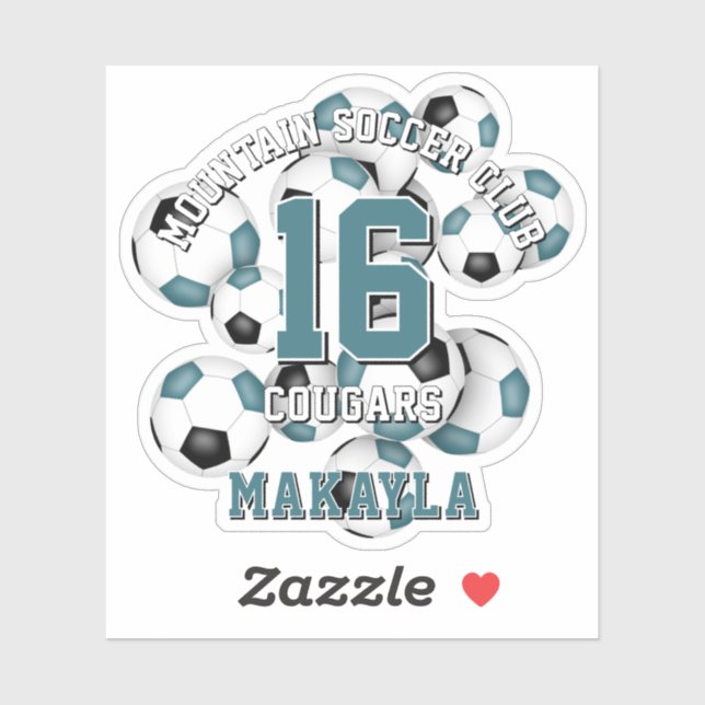 teal black soccer balls cluster team name sticker (Sheet)