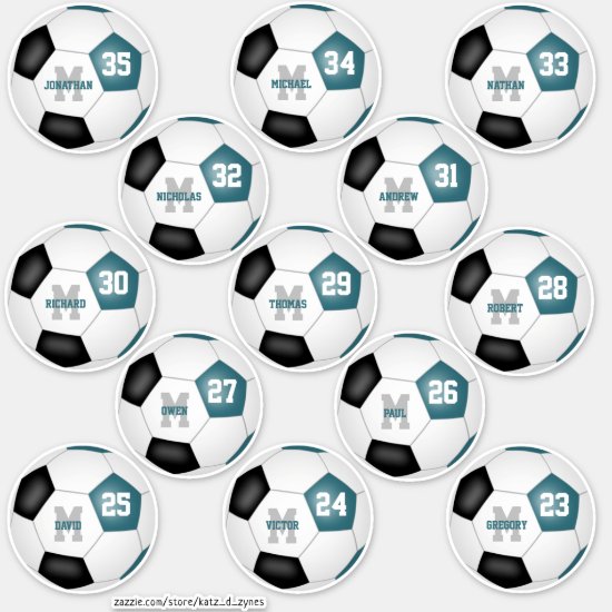 teal black soccer team colors 13 players sticker