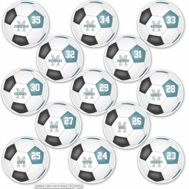 teal black soccer team colors 13 players sticker (Front)