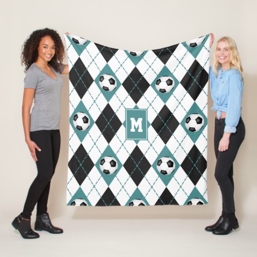 teal black soccer team colors argyle pattern fleece blanket