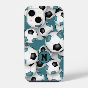 Teal black soccer team colors kids sports pattern iPhone 14 case