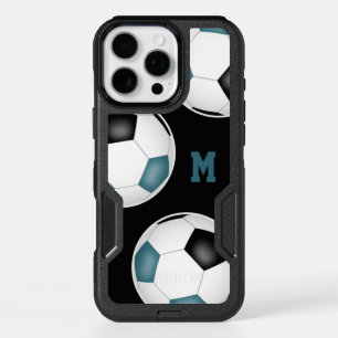 Teal black soccer team spirit monogrammed  iPhone 16 pro max case