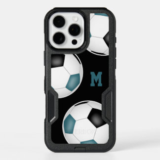 Teal black soccer team spirit monogrammed iPhone 16 pro max case