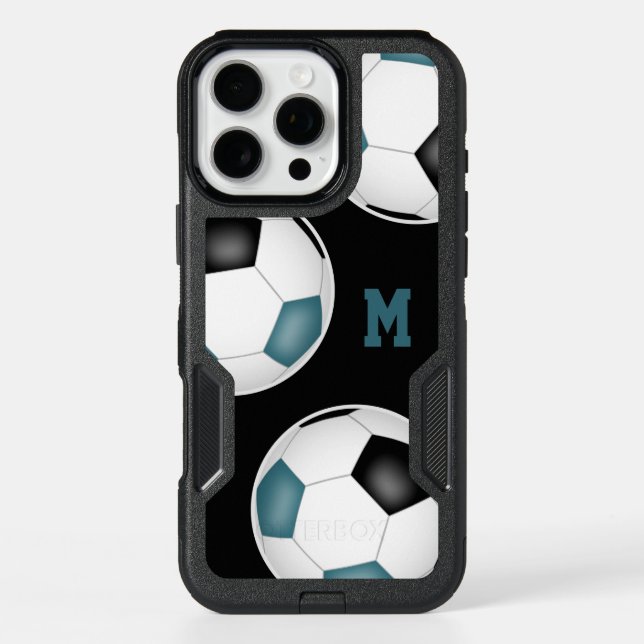 Teal black soccer team spirit monogrammed  otterbox iPhone case (Back)