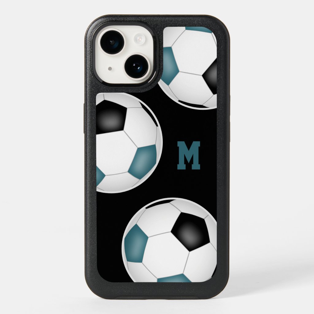 Teal black soccer team spirit monogrammed OtterBox iPhone case