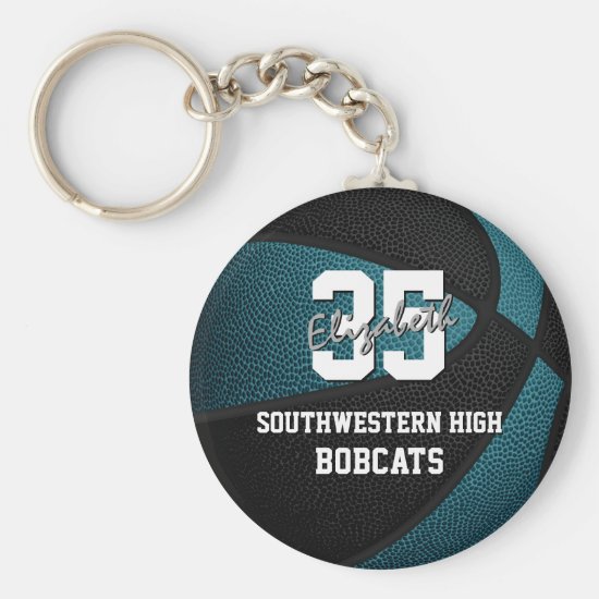teal black sports team colors gifts basketball keychain