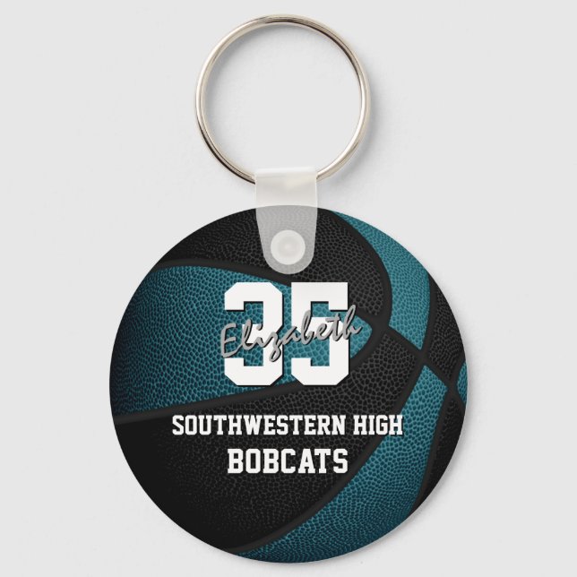 teal black sports team colors gifts basketball keychain (Front)