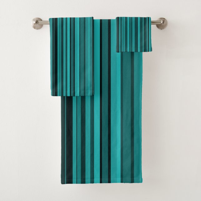 Teal Black Stripes Bath Towel Set (Insitu)