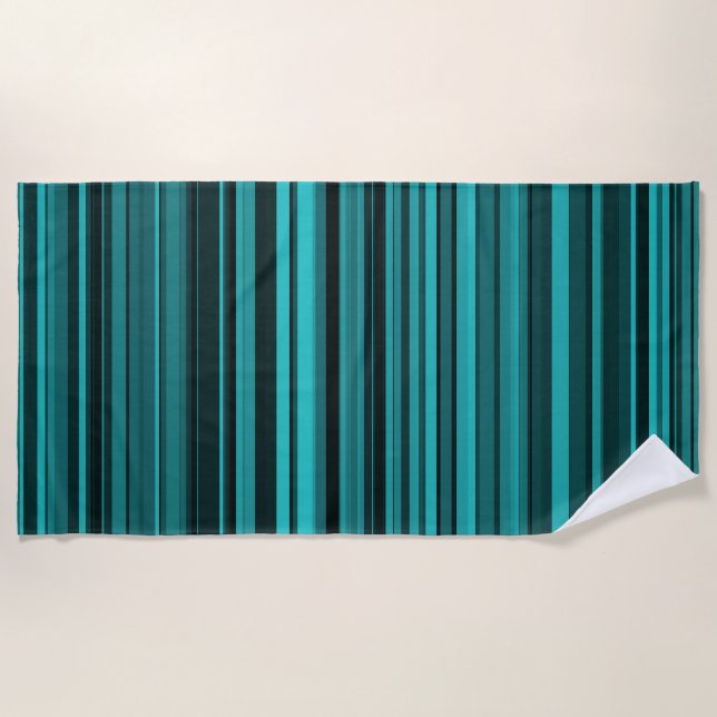 Teal Black Stripes Beach Towel (Front)