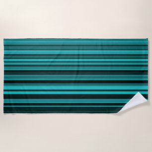 Teal Black Stripes Beach Towel