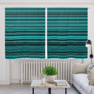 Teal Black Stripes Blackout Curtains
