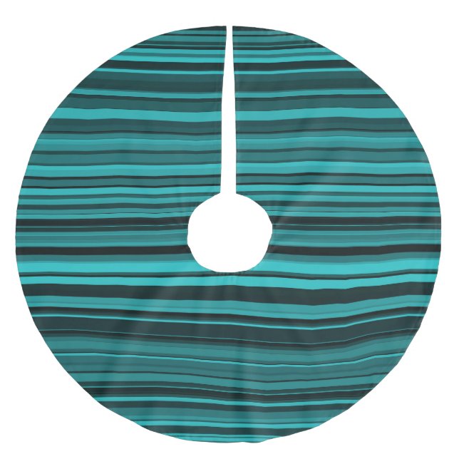 Teal Black Stripes Brushed Polyester Tree Skirt (Front)