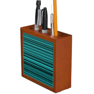 Teal Black Stripes Desk Organizer