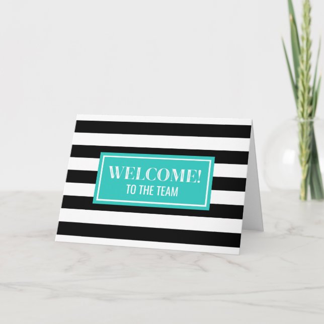 Teal Black Stripes Employee Welcome to the Team Card (Front)