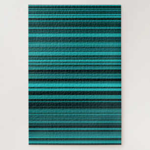 Teal Black Stripes Jigsaw Puzzle