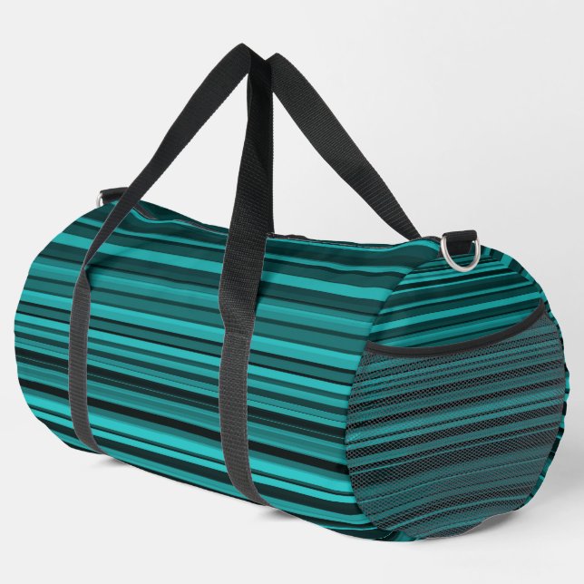Teal Black Stripes Large Duffle Bag (Right Corner)