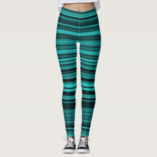 Teal Black Stripes Leggings