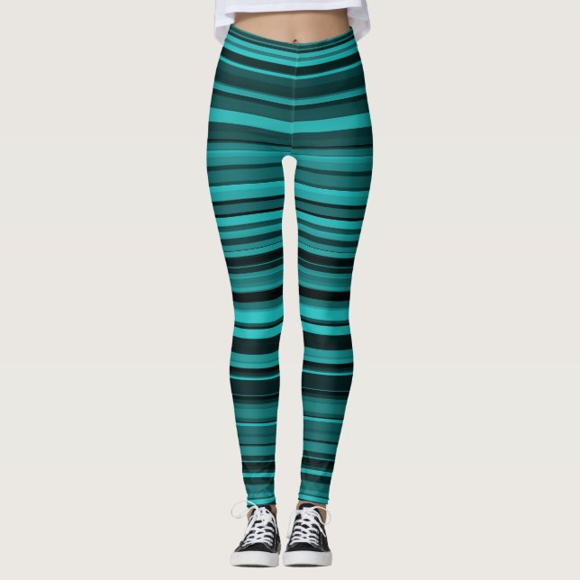 Teal Black Stripes Leggings (Front)